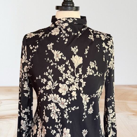 Free People Black Aries Floral Dress Sz S Open Back High Neck Mini Dress Tunic - Picture 4 of 14